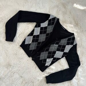 Brandy Melville Argyle black and gray goth girl sweater/ button down cardigan🐚